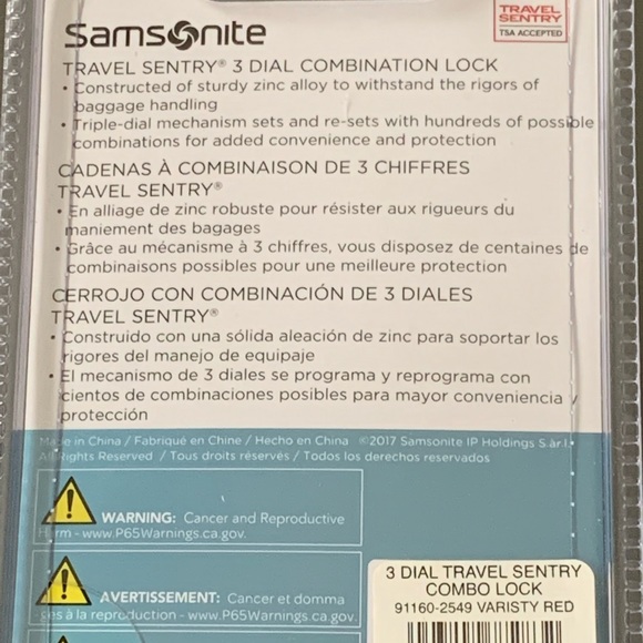 Samsonite Travel Sentry 3 Dial Combination Lock - Picture 7 of 8